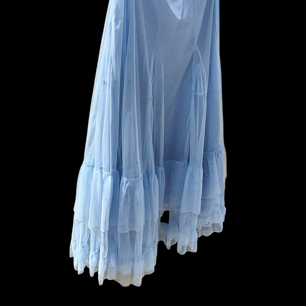 Together Blue Chiffon Ruffel Tiered Mesh High-Waisted Maxi Skirt Women Size 12 - Picture 3 of 16